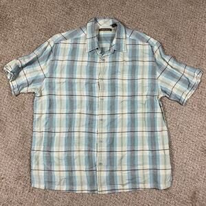 Cubavera Shirt Mens XXL Linen Shirt Summer Vacation Plaid Dad Button Up